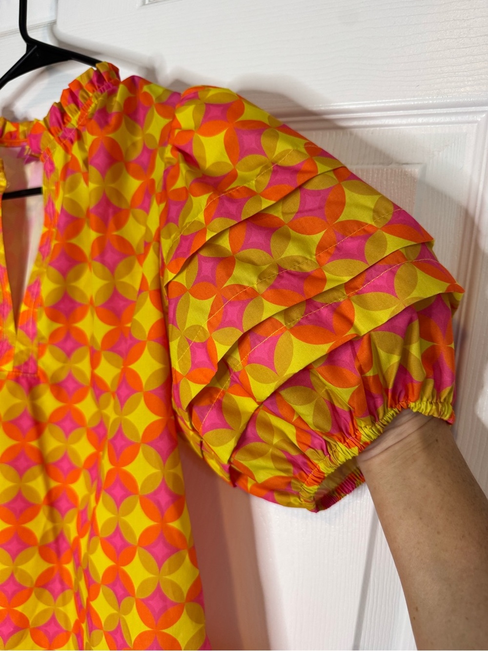 THML Yellow & Pink Geometric Puff-Sleeve Blouse - Picture 4 of 6
